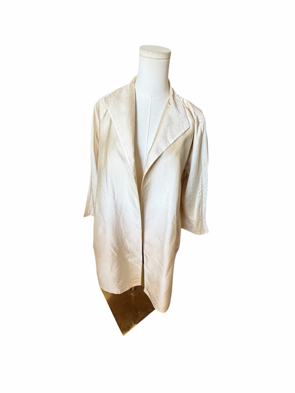 Eileen Fisher Silk Open Front Lightweight Women's Long Coat Sz Lrg
